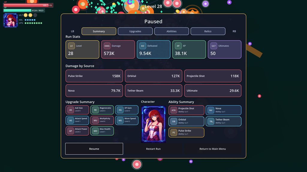Aetheris Core stats and upgrade screen